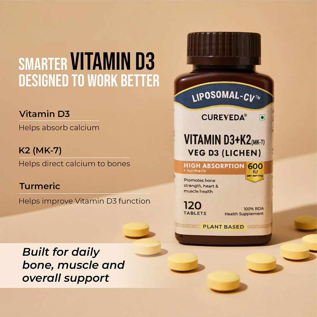 Cureveda Liposomal Vitamin D3 600 IU + Vitamin K2-7 & Turmeric - Image 2